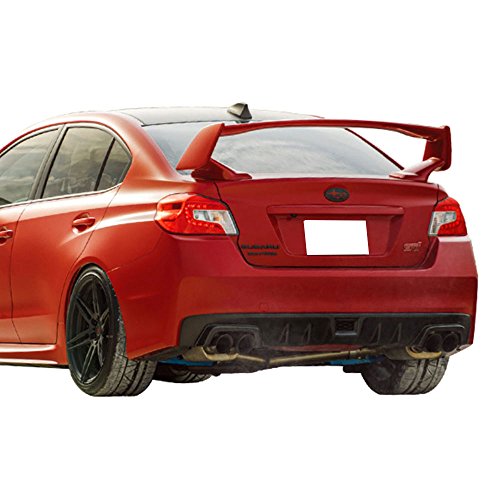 Ikon Motorsports Pre-Painted Trunk Spoiler, Compatible With 2012-2016 Subaru Impreza & 2015-2021 Wrx Sti, Sti Style Painted #C7P Lightning Red Abs Car Exterior Trunk Wing #TOP2