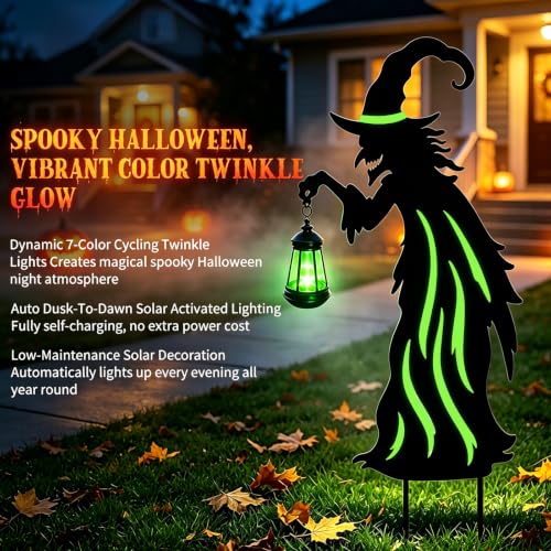 Image of VOOKRY 31.5 inchHalloween Witch Lantern Outdoor Decor,Solar Lighted Witch Stake