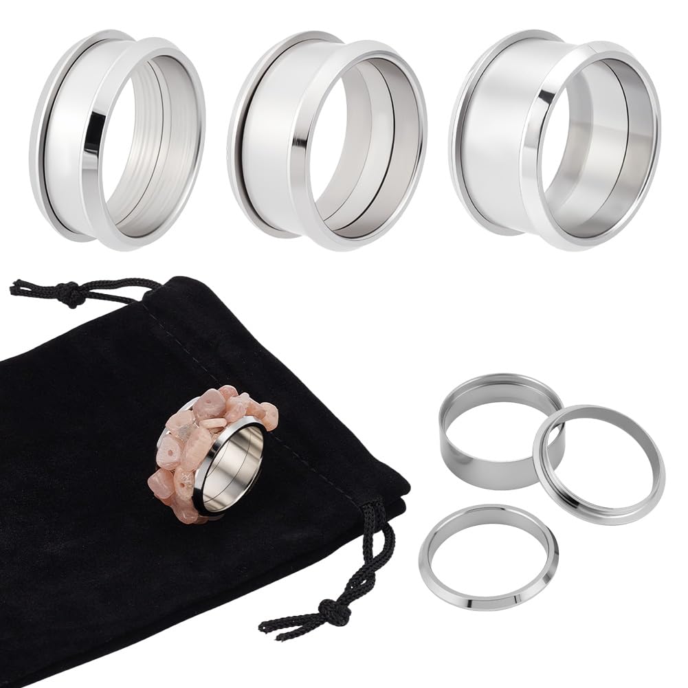 UNICRAFTALE 3 Sets 3 Sizes Grooved Finger Ring Settings 316 Stainless Steel Detachable Ring Core Blank for Inlay Rings Jewelry Making Polished Comfort