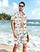 YTD Men's Hawaiian Short Sleeve Shirt Aloha Print Casual Beach Shirts 2 Piece Short Set Summer Fashion Outfits L White Leopard