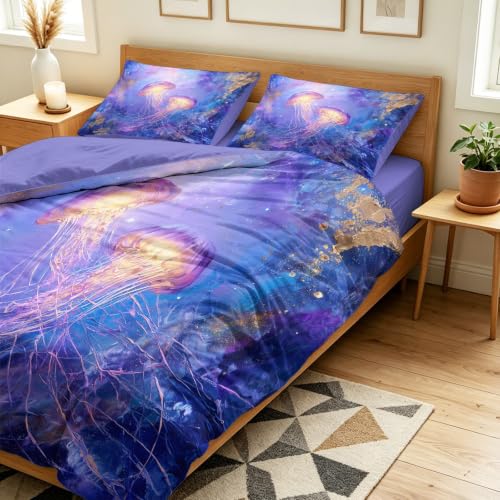 Housse de Couette Océan Parure de Lit 260x240 Violette Ensemble Microfibre - 4
