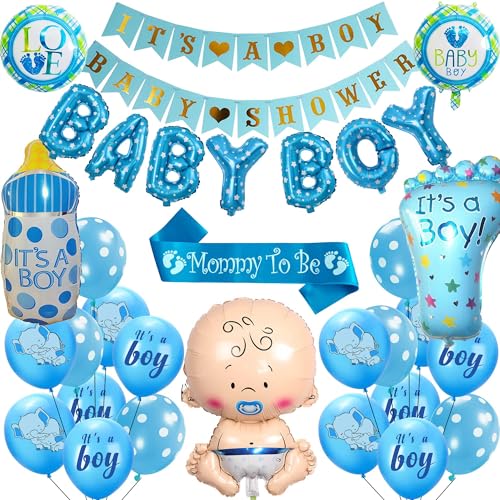 Baby Shower Decorations Baby Boy Decorations Set Its A Boy Baby Shower Banner Balloons Banner Blue Printed Foil Balloons Latex Balloon Mummy To Be Sash for Gender Reveal Party
