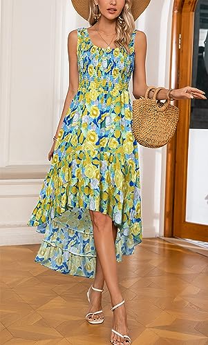 Image of Kormei Women's Casual Smocked Tank Dress Sleeveless High Low Flowy Summer Beach Tiered Loose Maxi Long Dresses
