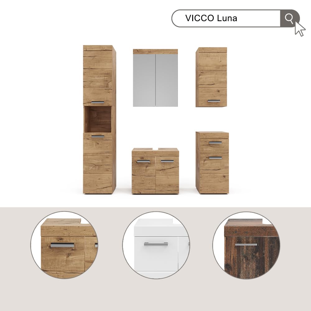 Vicco Armario de baño Luna, Blanco, 37 x 77 cm | para montaje en pared, combinable con otros muebles Luna