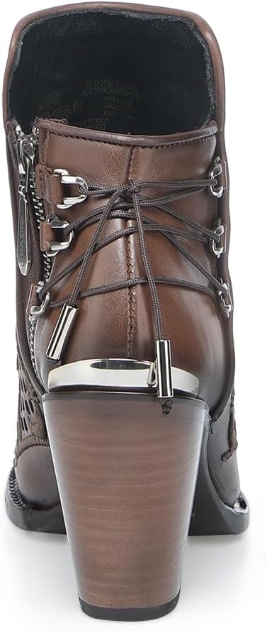 Cuadra Women's Bootie in Genuine Leather with Embroidery and Zipper Brown, 3F48RS - Image 5