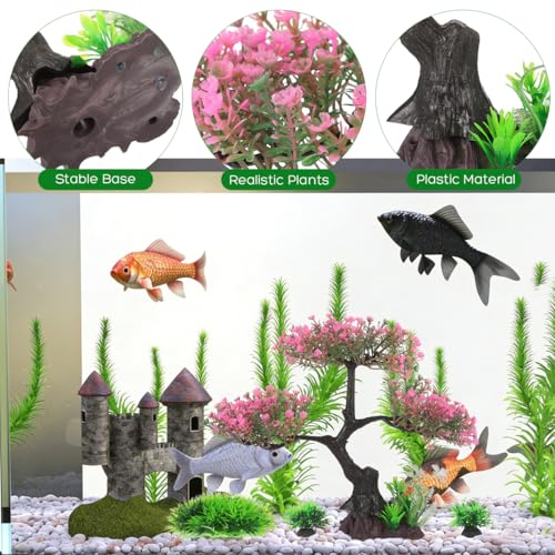 Image of Beaupretty 1 Set Artificial Aquarium Plants Pink Cherry Blossom Tree Decor Fish Tank Tree Decorations Plastic Realistic-Plants Turtle Tank Plants Aquatic-Plants Grass Flowers
