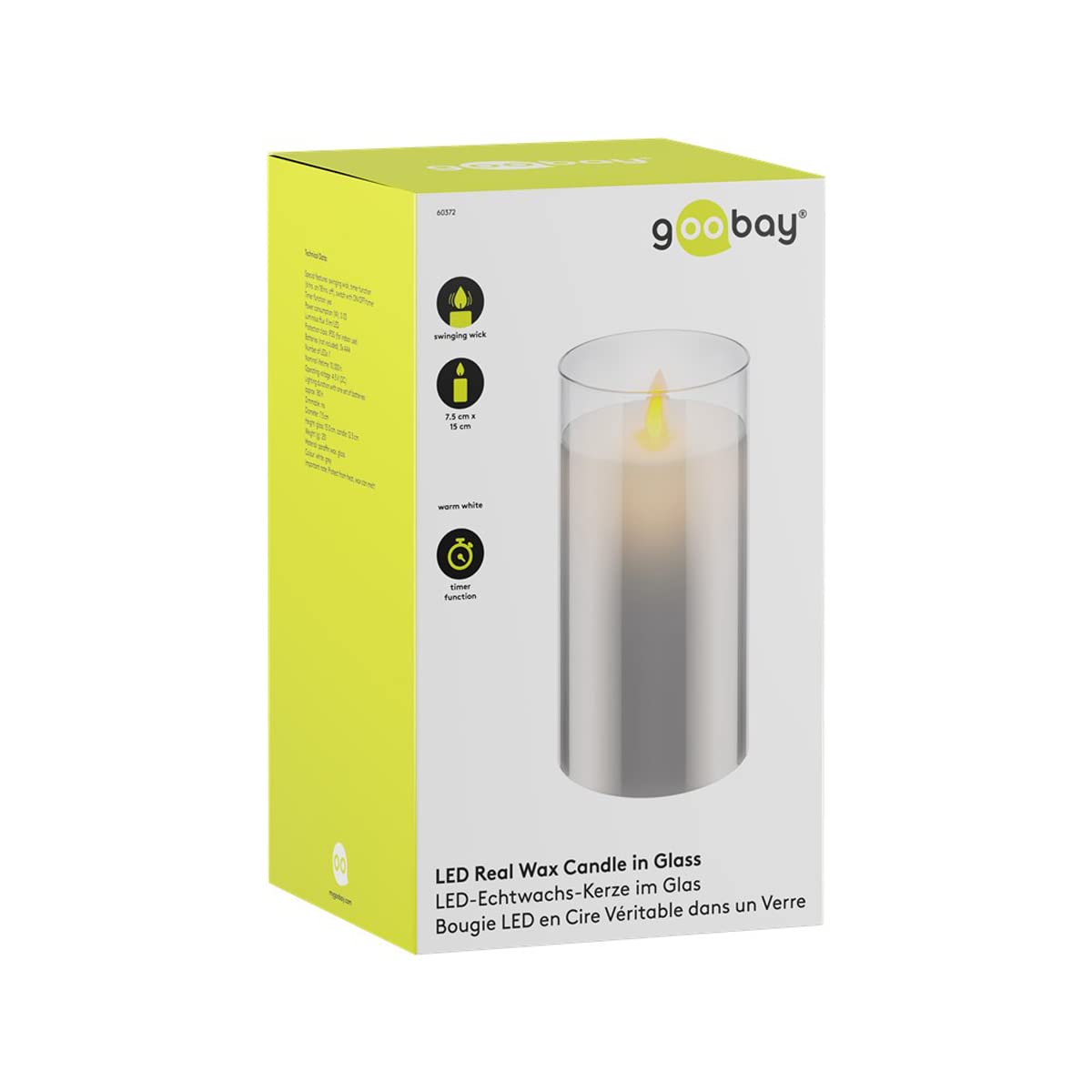 goobay 60372 Świeca LED z prawdziwego wosku w szkle 7 5 x 15 cm, szary