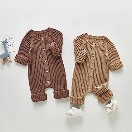 Mubineo Infant Baby Girl Boy Fall Winter Thick Knit One Piece Outfit Romper Jumpsuit Sweater Outwear (Khaki, 0-3 Months) #TOP2