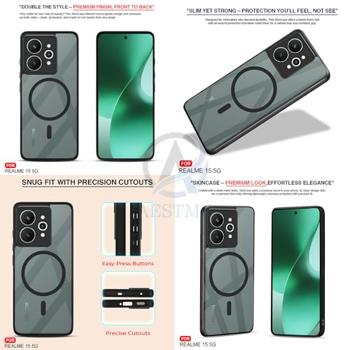 Image of AESTMO Realme 15 5G Back Cover | 360 Protection | Crystal Clear Hard Back Transparent | Compatible with MagSafe Accessories (PC+TPU, Black Bumper)