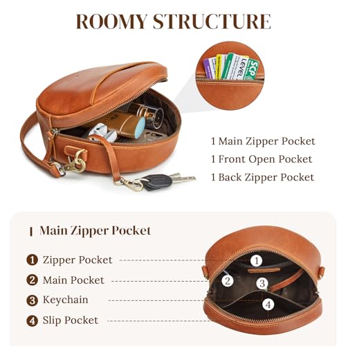 Image of S-ZONE Leather Crossbody Bags for Women Circle Shoulder Round Purse Travel