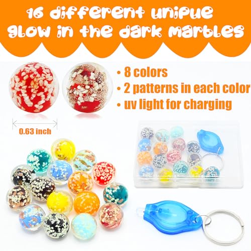 Image of 16 PCS Glow in The Dark Marbles for Kids - Games and Run Accessories for Boys and Girls, Beautiful Glass Bulk for Home Decoration