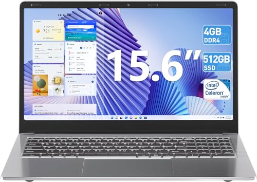 SGIN Laptops Computer, 39,6 cm (15,6 Zoll) Laptop mit Celeron Quad-Core CPU (bis zu 2,6 GHz), 4 GB RAM 128 GB SSD, erweiterbar 1 TB, USB 3.2, Typ-C, Mini-HDMI, 5G WiFi, 53300 WH Akku, tragbar
