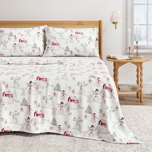 Great Bay Home Christmas Flannel Sheet Set Full Size - 100% Turkish Cotton, Double-Brushed, Winter Bed Sheets - Ultra-Soft, Cozy, 4-Piece Holiday Bedding Set (Winter Wonderland)