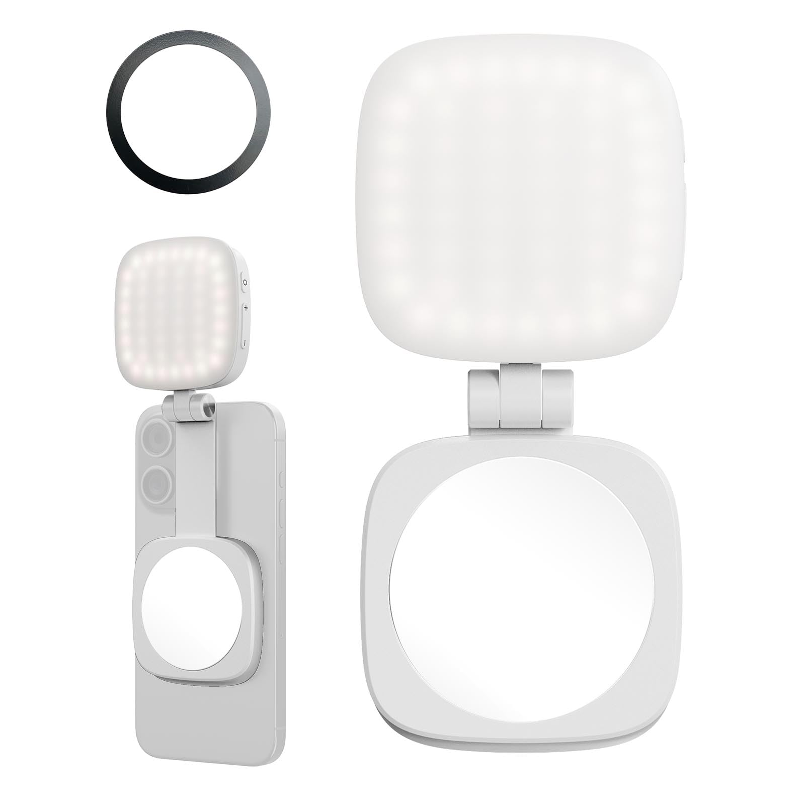 SMALLRIG Magnetic Selfie Light do iPhone'a, lampa do telefonu z lusterkiem, natychmiastowe mocowanie do MagSafe, do selfie, wideokonferencji, Vibe P48 White - 4933