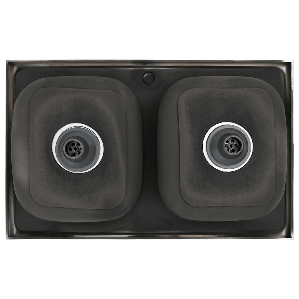 vidaXL Fregadero de Cocina Doble Seno, Pila Encima de Armario, Pileta de Cocina Superior, Lavabo Decorativo para Hogar, Acero Inoxidable