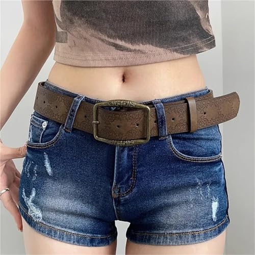Brown Flo`ral Embossed Belt, American Style, DistressedDenim Accessory, Casual Ethnic Leather Belts 1 piece2