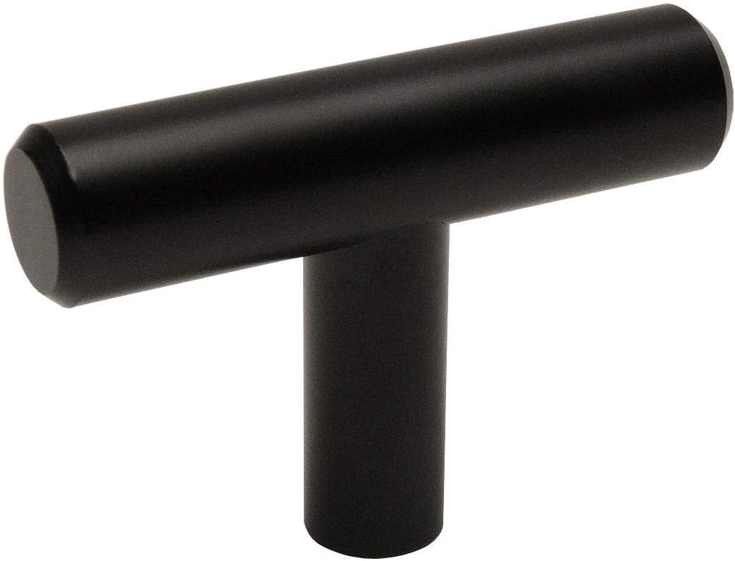 Cosmas 25 Pack 305FB Flat Black Cabinet Hardware Euro Style T Bar Knob - 2" Overall Length