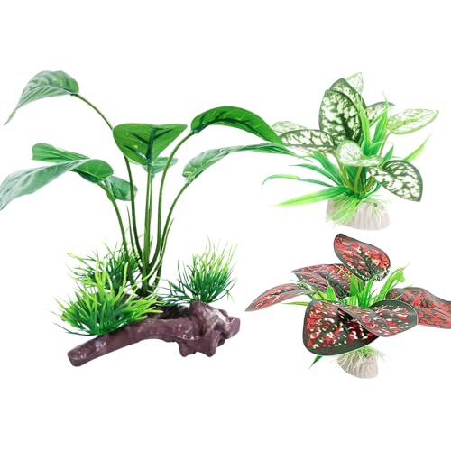 Image of 3PCS Reptile Artificial PlantsTerrarium Plants Aquarium Plants Decorations for Amphibian Habitat Decor
