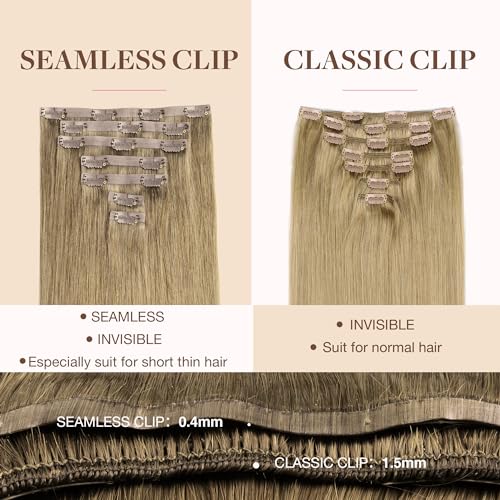Image of GOO GOO Clip in Hair Extensions Real Human Hair, Remy Human Hair Extensions Clip ins for Women, Natural Human Hair, 18inch 110g 7Pcs, 7 Bronde