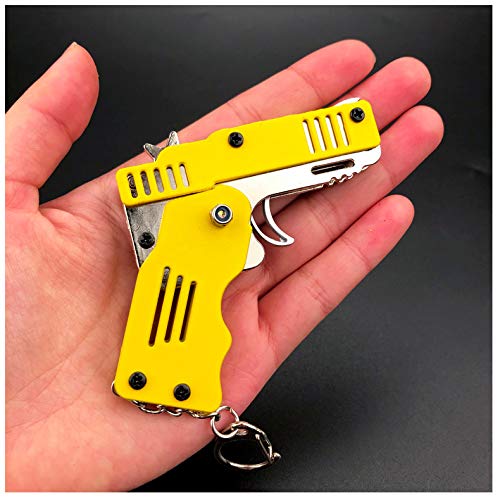 Sunnyhill Rubber Band Gun Mini Metal Folding 6-Shot With Keychain And Rubber Band 100+ (Yellow) #TOP1