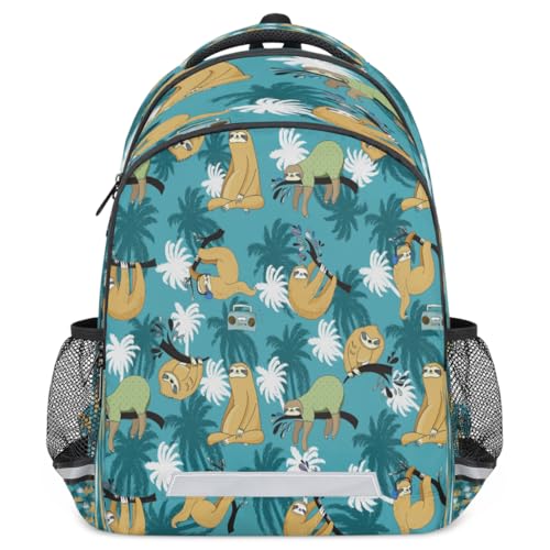 Coconut Tree Sloths Backpack with Chest Strap Reflective Lightweight Travel Hiking Backpack for Men Women Waterproof Daypack Back Pack for Commute Camping2