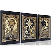 FWAHREN Sun Moon Star Tarot Card Canvas Wall Art Set of 3, Vintage Gothic Celestial Pictures Prin...