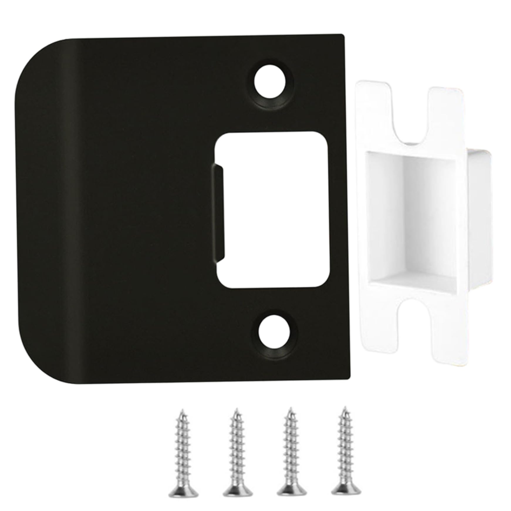 Cakeeyum Black 2-1/4 X 2-1/4 Inch Heavy Duty Extended Strike Plate Door Latch Plate With Reinforced Screws Extender Lip Latch Striker For Exterior Interior Door