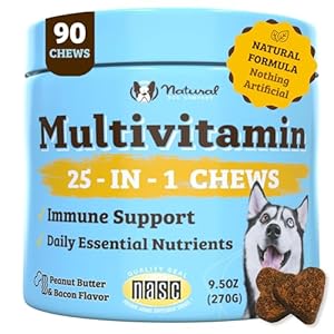 Natural Dog Company Multivitamin Chews (90 Pieces), Dog Vitamins and Supplements, Peanut Butter & Bacon Flavor, for Dogs of All Ages, Sizes, & Breeds, Supports Immune System, Antioxidant