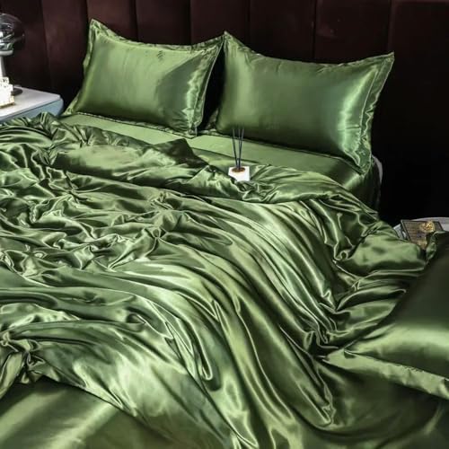 GENPICONG Set di Biancheria da Letto di Alta qualità in Seta di gelso Naturale, Set Copripiumino di Lusso in Raso di Seta per Letto Matrimoniale con Lenzuola, Set per Letto King Size