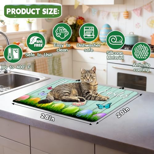 Image of Easter Stove Top Cover for Electric Stove 28 inchx 20 inch, Bunny Eggs Heat Resistant Glass Top Stove Cover Protector, Glass Cooktop Covers, Kitchen Flat Electric Stove Top Covers