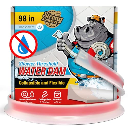 Image of Shower Threshold Water Dam Barrier 98 inch - Transparent Collapsible Walk in Shower Water Guard - Door Bottom Seal Strip Leak Guard by Hippo Dam