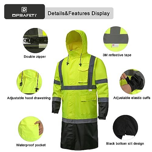 Image of Reflective Rain jackets for men waterproof,Hi Vis Rain Coat With 3M Reflective Strips，High Visibility Class 3 Rain Gear With 2 large pockets，Zipper,Black Bottom Lime，Medium