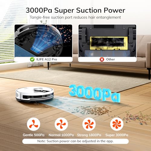 ILIFE A12 Pro Robot Vacuum and Mop Combo, Self Emptying Station for 60 Days, LiDAR Navigation, Home Mapping, No-Go Zones, 2.4G WiFi/App/Alexa/Remote Control, for Hard Floors, 110V - Image 3