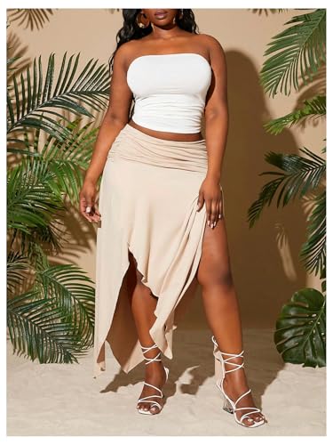 Verdusa Women's Western Boho Ruched High Split Skirt Asymmetrical Maxi Vacation Skirts4