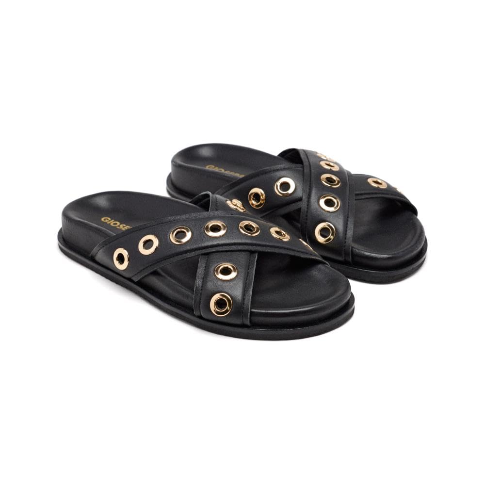 GIOSEPPO HILES, Women's Flat Sandals, Black, 39 EU, Black/White, 7 UK