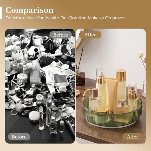 Image of INOVERA (LABEL) 360 Rotation Makeup Organizer for Women, Girls & Bride - Dressing Table Cosmetic Storage Case - Bathroom Vanity Skincare Holder Organiser (1 Tier, Green)