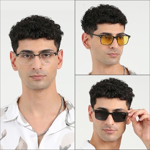 Image of HASHTAG EYEWEAR Women Spectacle Frame & Magnetic Lens |3 in 1 Clip on Magnetic Polarized Lens with Metal Frame|Non-Spring Hinges |Trendy & Stylish Attachment Goggles for Female- Frame Colour - Black