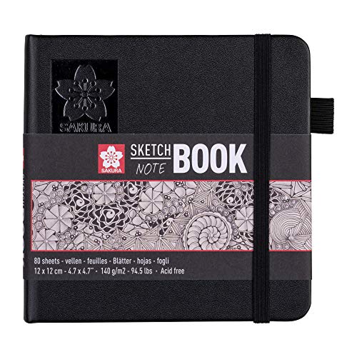 Sakura Cahier de Croquis Noir | 12 x 12 cm, 140 g, 80 feuilles | Cahier de Croquis Ă Couverture rigide pour Crayon, Pastel, Encre, Gouache