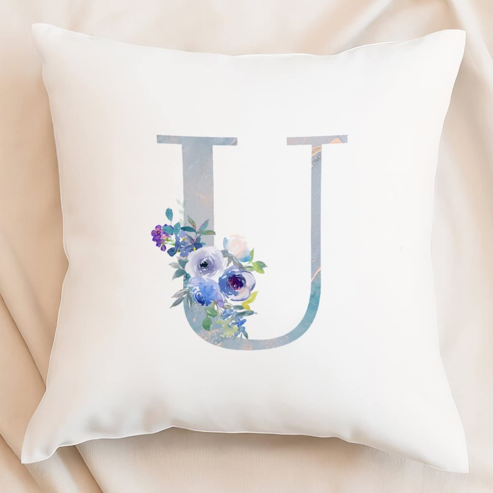 English Alphabet Letter Throw Pillow Covers 16x16 Inch,Personalized Initials Monogram U Pillow Case with Zipper, Minimalist A-Z 26 Letters Decorative Cushion Covers for Couch, Sofa, Beding Room