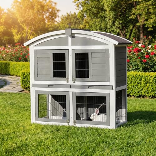 Miweba MyAnimal Hasenstall MH-33 | 118x55x105 cm - Kaninchenstall mit Freilaufgehege - Doppelstockhaus...
