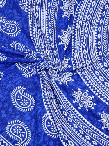 Image of JAIPUR PRINTS 100% Cotton Rajasthani Jaipuri Traditional Floral King Size Double Bedsheet with 2 Pillow Covers - Multicolor, 180-200 tc, Blue, Double