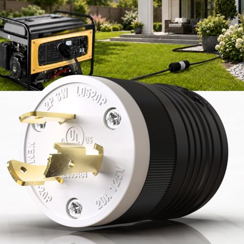 1 Pack NEMA L5‑20P Locking Plug 20 Amp Male 20A 125V Twist Lock L5‑20 Plug, Industrial Grade 2‑Pole 3‑Wire, Nylon &amp; Brass, Secure L520P Plug for Generator, RV, Welding, Transfer Switch