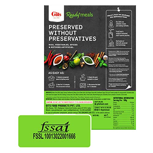 Image of Gits Ready to Eat Masala Rice, Pure Veg Heat and Eat Rice Dish,Microwaveable, 265g (Pack of 3)