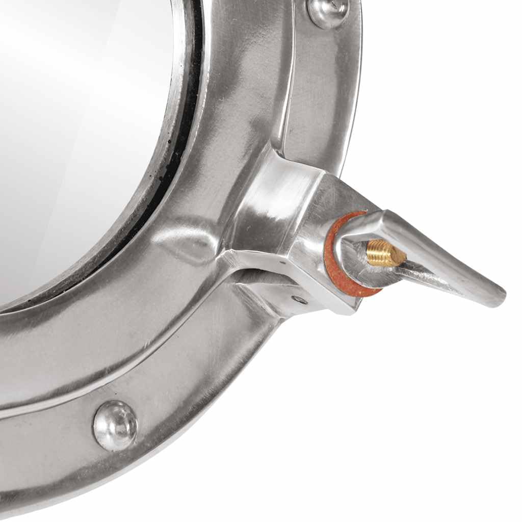 Lustro ścienne z aluminium i szkła Wołu Ø50 cm, dekoracja morska z polerowaną aluminiową ramą, płaskie i jasne lustro do biura, domu lub restauracji, element