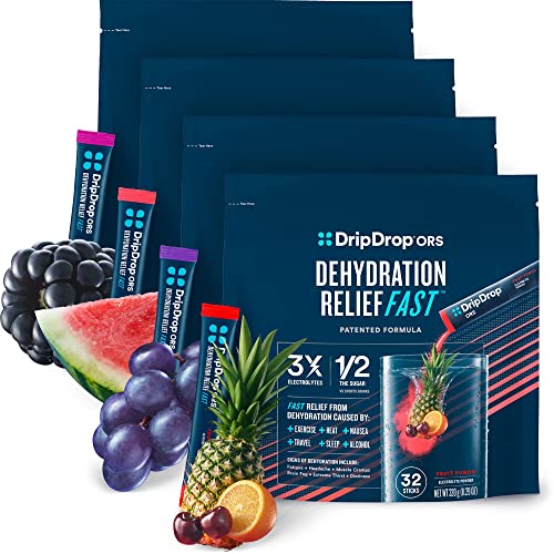 DripDrop ORS Hydration - Electrolyte Powder Packets - Watermelon, Berry, Fruit Punch, Grape - 128 Count