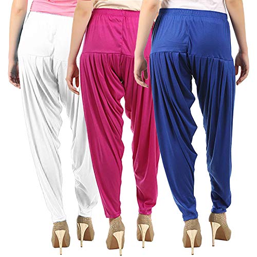 Image of Buy That Trendz Combo Offer (Pack of 3) Cotton Viscose Lycra Dhoti Patiyala Salwar Harem Bottoms Pants for Womens (White, Maroon, Black)