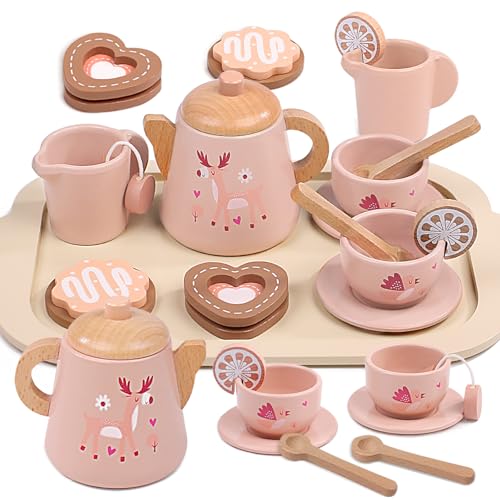wotoyd Teeservice Kinder aus Holz, Puppengeschirr Kinderküche Zubehör...