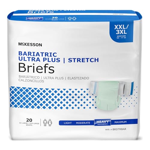 McKesson Ultra Plus Stretch Briefs, [80 Count], XXL/3XL, 58-77 in. Incontinence Adult Diapers, Heavy Absorbency, Unisex, Disposable, Elastic Leg Gathers and Contoured Fit for Men and Women