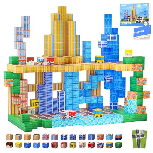 SILYMOLY (シリモリー) 磁気ブロック マインマグネット ワールド モダン シティ エディション 磁気タイル 積み木 男の子 女の子 おもちゃ 3-5 4-8 5-7歳 子供への感覚ギフト マグネットキューブ アップグレードされたSTEMギフト 1