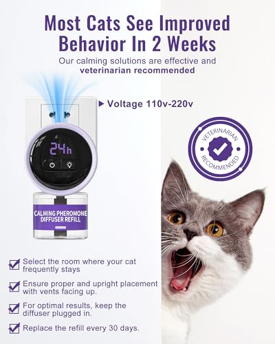 Lesotc Cat Pheromones Calming Diffuser Effectively Relieve Anxiety Stress Cat Calming Diffuser Multicat Pheromones Diffuser Refill Reduce Fighting Spraying and Scratching Calm Relaxing Fits All Cats - Thumbnail 4